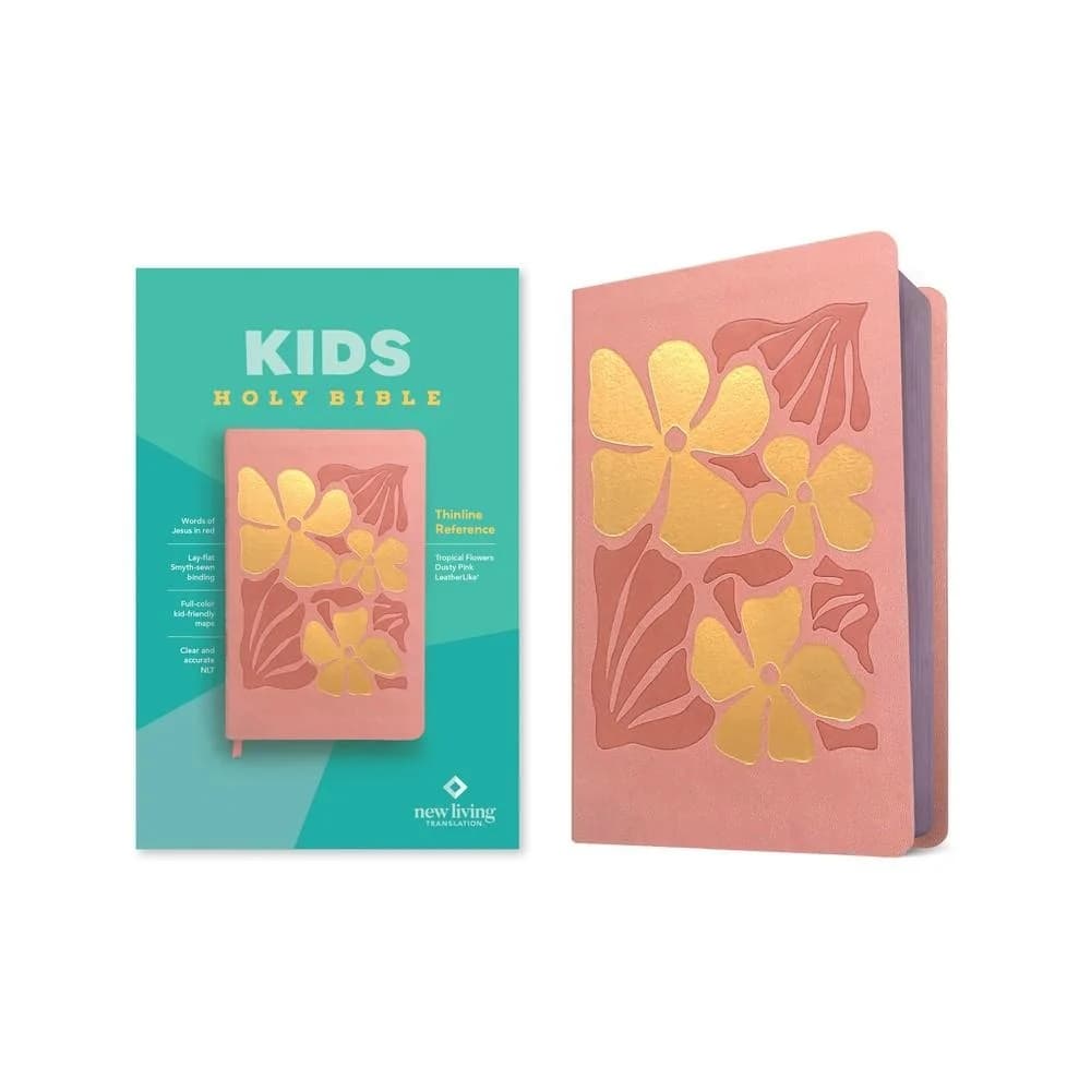 Cover of NLT Kids Bible, Thinline Reference Edition (LeatherLike, Tropical Flowers Dusty Pink, Red Letter) - (Leather Bound)